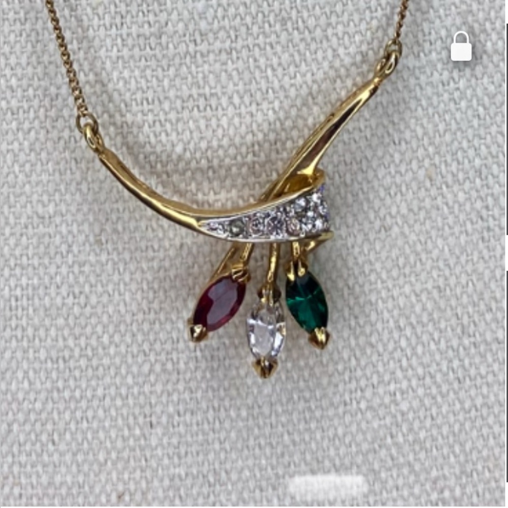 Gold Plated Multi-Stone Pendant Necklace 16”